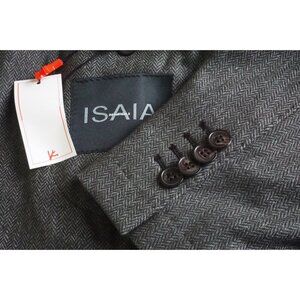 Isaia Gray Herringbone Wool Blend Sport Coat Jacket 38R BRAND NEW Tags